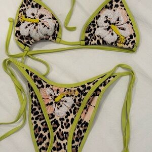 it’s now cool bikini Leopard Print Bikini with Floral Embroidery